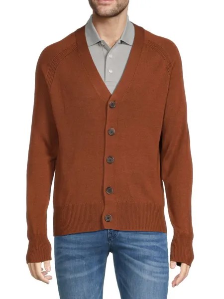 Кардиган из смеси мериносовой шерсти с V-образным вырезом Saks Fifth Avenue, цвет Rust