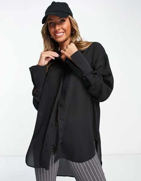 Черная oversized-рубашка из мягкого материала ASOS DESIGN-Черный