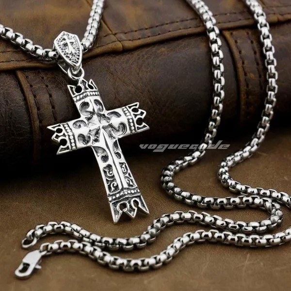 LINSION King Crown Knight Cross 925 пробы Серебряная Мужская Байкерская подвеска в стиле рок панк 8A005