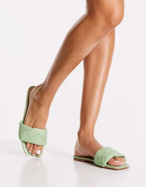 Зеленые плетеные сандалии на плоской подошве ASOS DESIGN Forty-Зеленый цвет