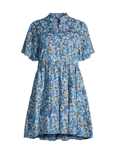 Хлопковое мини-платье-рубашка с цветочным принтом Vibeka Ro'S Garden, цвет light blue olga
