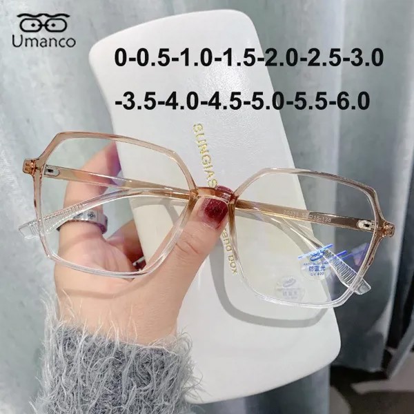 Готовые очки Myopia для женщин Мужчины Негабаритные Квадратные Анти Синий Свет Компьютерные очки Рецепт Очки 0 -1.0 -1.5