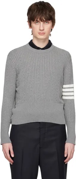 Серый свитер с 4 полосками Thom Browne, цвет Light grey