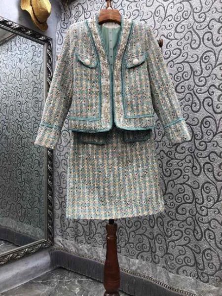 Женский комплект из 2 предметов, шерстяное пальто и мини-юбка с бисером, Осень-зима 2021