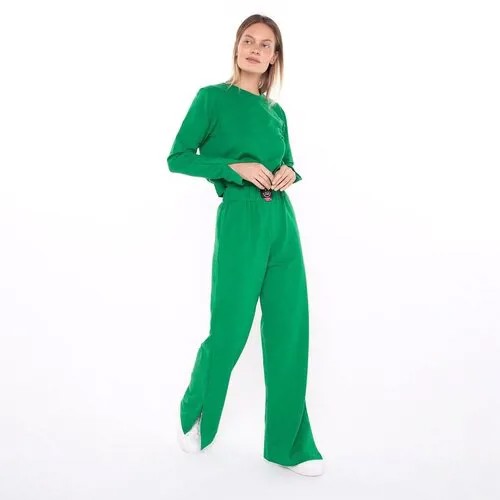Костюм Little Secret, джемпер и брюки, повседневный стиль, свободный силуэт, пояс на резинке, размер 42, зеленый