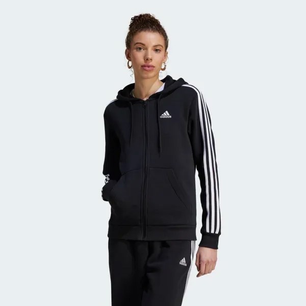 Джерси Adidas Essentials Three Stripes Full Zip Fleece Hoodie, цвет Black White