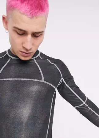 Обтягивающий блестящий лонгслив с контрастной строчкой ASOS DESIGN-Серебряный