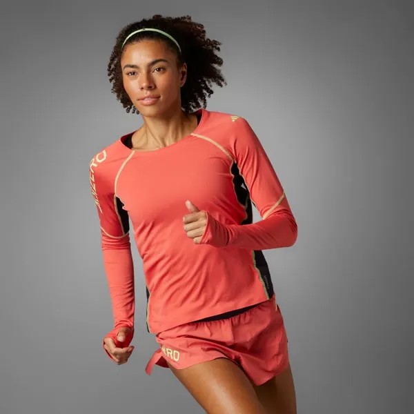 Футболка Adidas Long sleeve t-shirt for running relay race, цвет Pre-Rubbed Scarlet