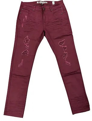 Мужские джинсы A. Tiziano из твила Regis бордового цвета с рваными краями - 40