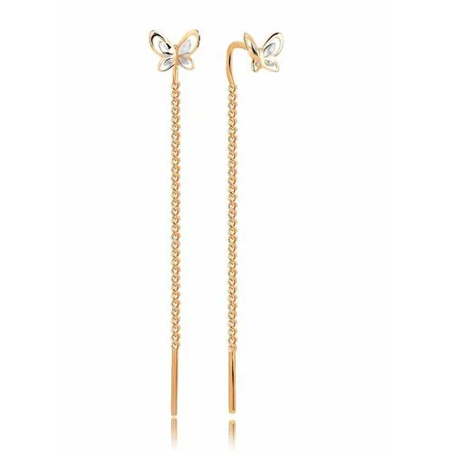 Серьги цепочки VALTERA, серебро, 925 проба, золочение, золотой, красный