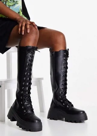 Черные сапоги на толстой подошве со шнуровкой ASOS DESIGN Carter-Черный цвет