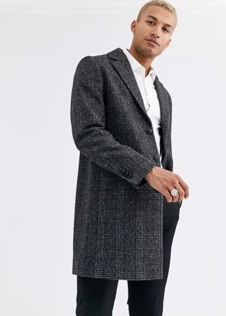 Серое пальто в клетку с добавлением шерсти ASOS DESIGN-Серый