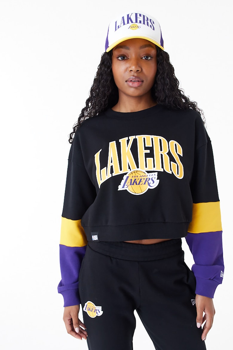 Укороченный свитшот LA Lakers с заниженными рукавами New Era, черный