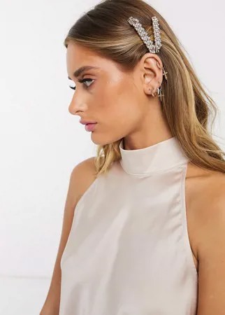 Набор из 2 золотистых заколок для волос со стразами ASOS DESIGN-Золотой