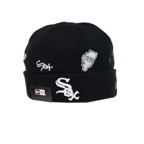 Мужская шапка New Era Chicago White Sox Knit Identity черно-белая