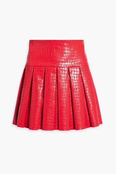 Плиссированная мини-юбка Emilie из искусственной кожи с тиснением под крокодила Alice + Olivia, красный