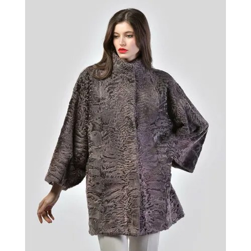 Куртка LANGIOTTI, каракуль, силуэт свободный, карманы, размер 50, фиолетовый