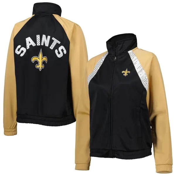 Женская спортивная куртка G-III 4Her by Carl Banks черно-золотая с молнией во всю длину New Orleans Saints Confetti реглан G-III