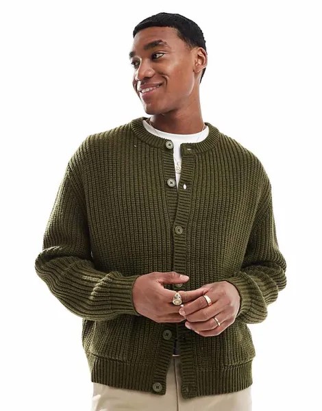 Объемный кардиган хаки из смесовой шерсти ASOS DESIGN