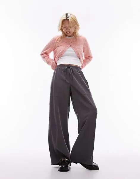 Антрацитовые брюки без застежки Topshop Petite – широкого кроя