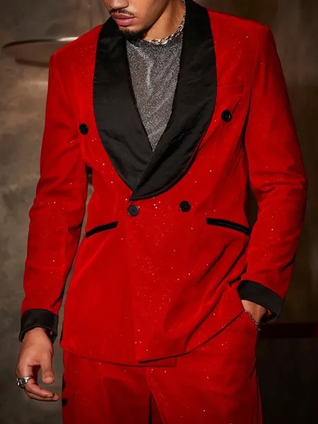 Мужской вязаный повседневный костюм Manfinity AFTRDRK с контрастным воротником и шалью, красный