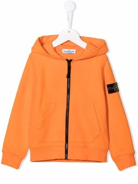 Stone Island Junior худи на молнии с нашивкой-логотипом