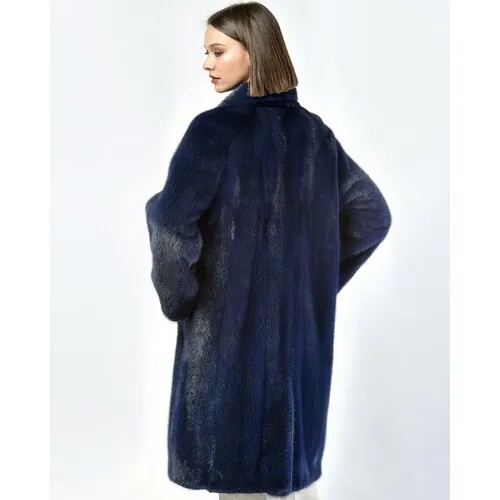 Пальто Skinnwille, норка, силуэт свободный, карманы, размер 42, синий