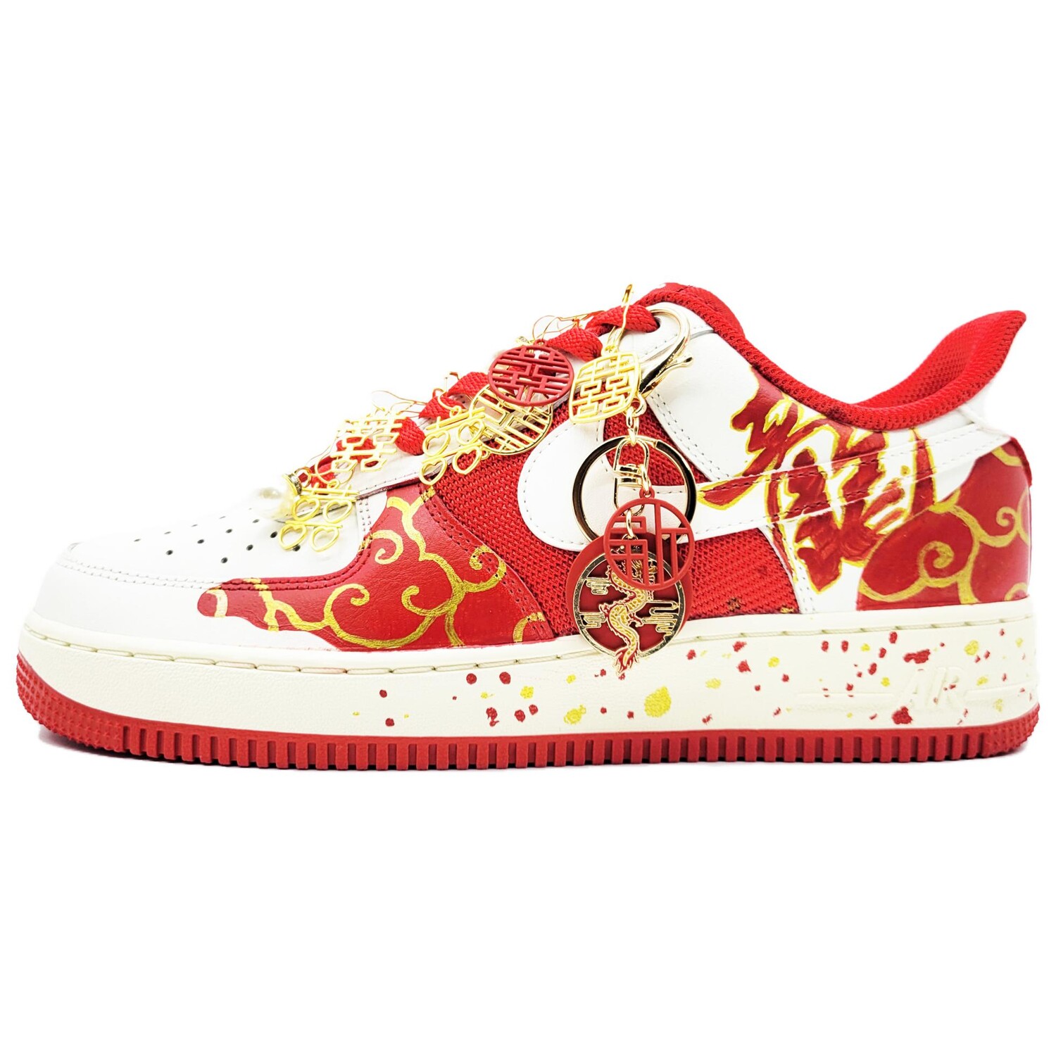 Кроссовки Nike Air Force 1 Skateboarding Shoes Unisex Low-top Red/Gold, золотой/красный