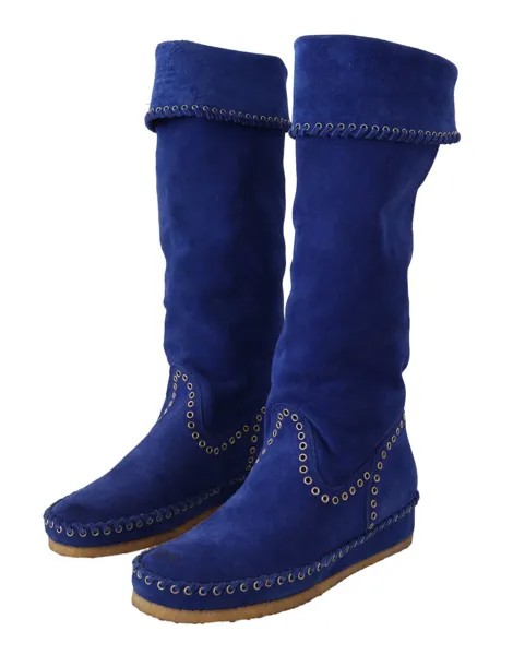 SUZIEMAS Shoes Высокие кожаные замшевые сапоги королевского синего цвета в сложенном виде, EU37 / US6,5 Рекомендуемая розничная цена 400 долларов США