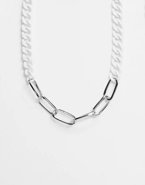 Серебристое ожерелье с белой цепочкой с крупными звеньями ASOS DESIGN-Многоцветный