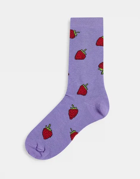 Сиреневые носки до щиколотки с принтом клубники ASOS DESIGN-Фиолетовый цвет