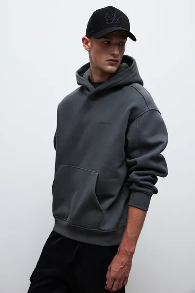 Худи оверсайз с принтом H&M, серый