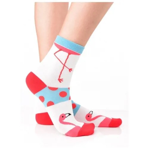 Яркие цветные носки унисекс, прикольные красочные носки/ Модные носки с рисунком/ Носки из натурального хлопка с рисунком Фламинго в горошек, размер 36-39