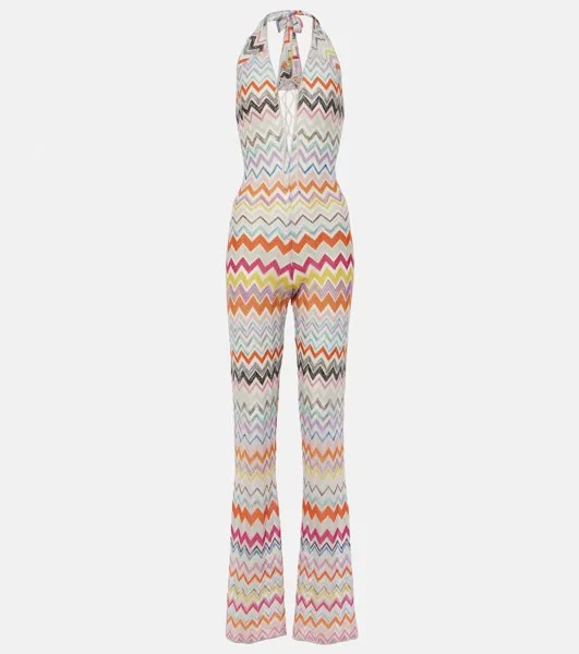 Комбинезон из ламе с зигзагообразным вырезом и воротником-халтером Missoni, мультиколор