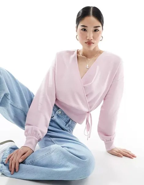 Розовый свитшот с запахом спереди ASOS