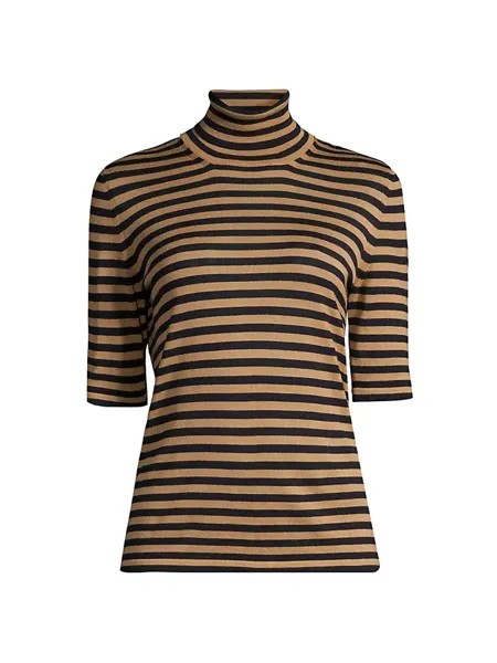 Шерстяной полосатый топ с короткими рукавами Max Mara Leisure, темно-синий