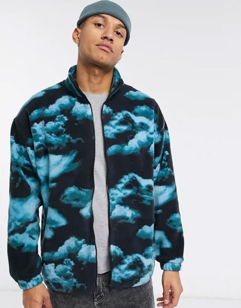 Флисовая oversized-куртка с облачным принтом ASOS DESIGN-Мульти