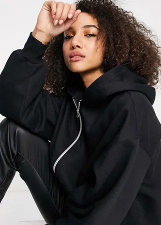 Oversized-худи черного цвета с двойной молнией Bershka-Черный цвет