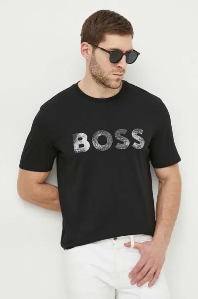 Хлопковая футболка Boss Orange, черный