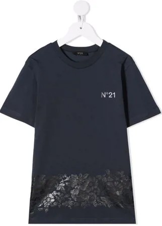 Nº21 Kids футболка с цветочным принтом и круглым вырезом