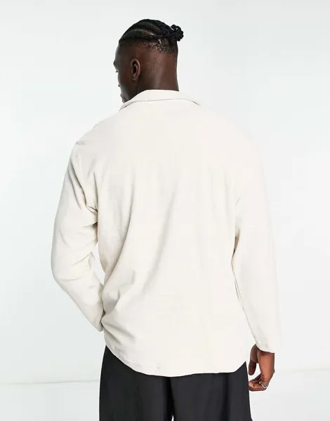 Кревато-белая рубашка-поло на молнии с нано-махровой текстурой Weekday