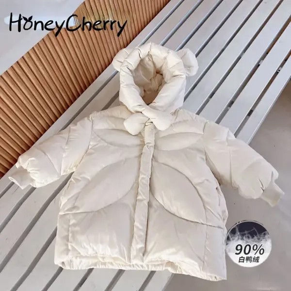 Новая осенне-зимняя куртка на утином пуху для девочек, 90% белого цвета, три стойкие пуховики средней длины теплое пальто