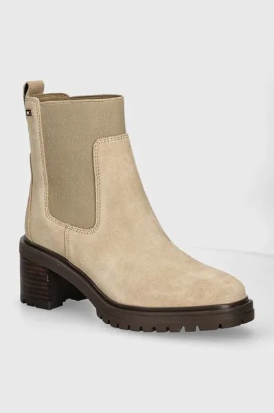 Замшевые ботильоны FLAG Mid HEEL SUEDE CHELSEA Tommy Hilfiger, бежевый
