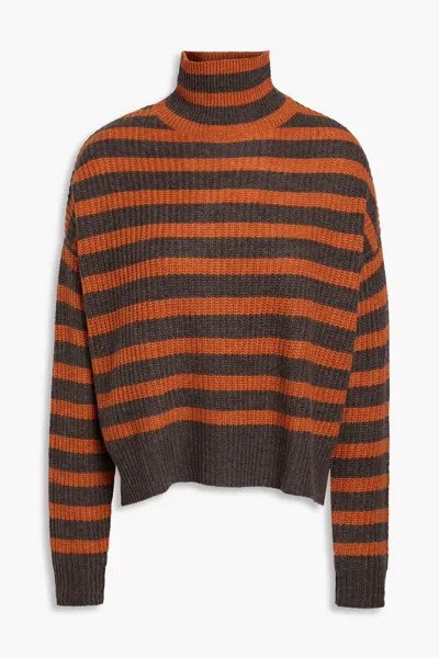 Полосатый кашемировый свитер в рубчик с высоким воротником Autumn Cashmere, цвет Tan