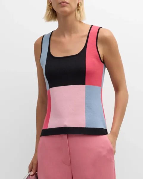 Свитер без рукавов с цветными блоками Aurelia Elie Tahari, цвет Island Pink/Dark Island Pink/Noir/ Blue Breeze