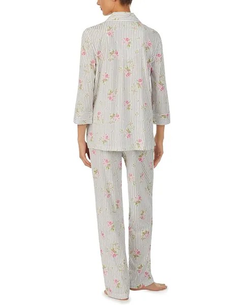 Пижамный комплект LAUREN Ralph Lauren 3/4 Sleeve Notch Collar Long PJ Set, цвет Floral Stripe