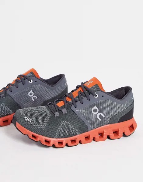 Серые кроссовки с элементами рыжего цвета On Running Cloud X-Серый