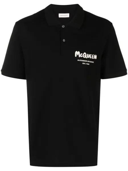 Alexander McQueen рубашка поло с вышитым логотипом, черный