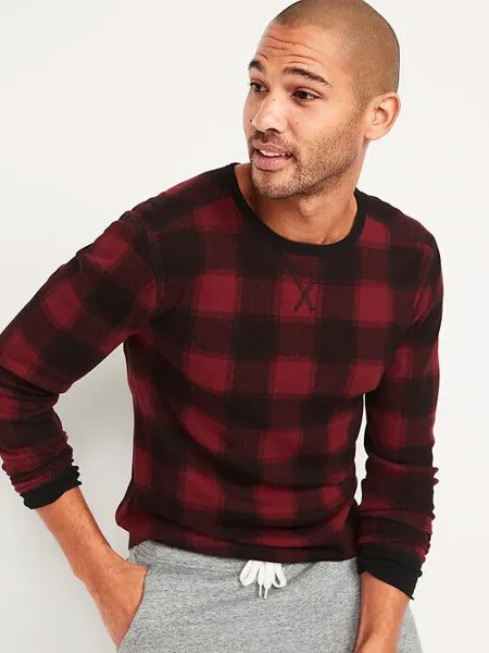 NWT OLD NAVY Red Buffalo Plaid Термальная вязаная футболка с длинными рукавами Мужская рубашка ML