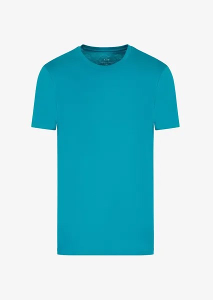 Приталенная футболка из хлопка пима с короткими рукавами Armani Exchange, лазурный